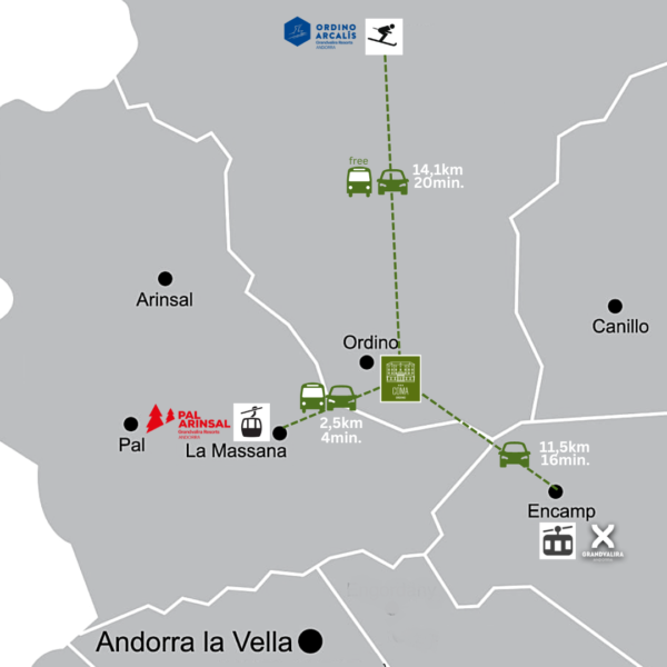 mapa distàncies estacions esqui - hotel coma